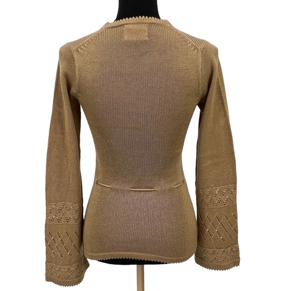 Vintage Exclusion Imports Tan Knitted Lace Sweater Small - Picture 4 of 6